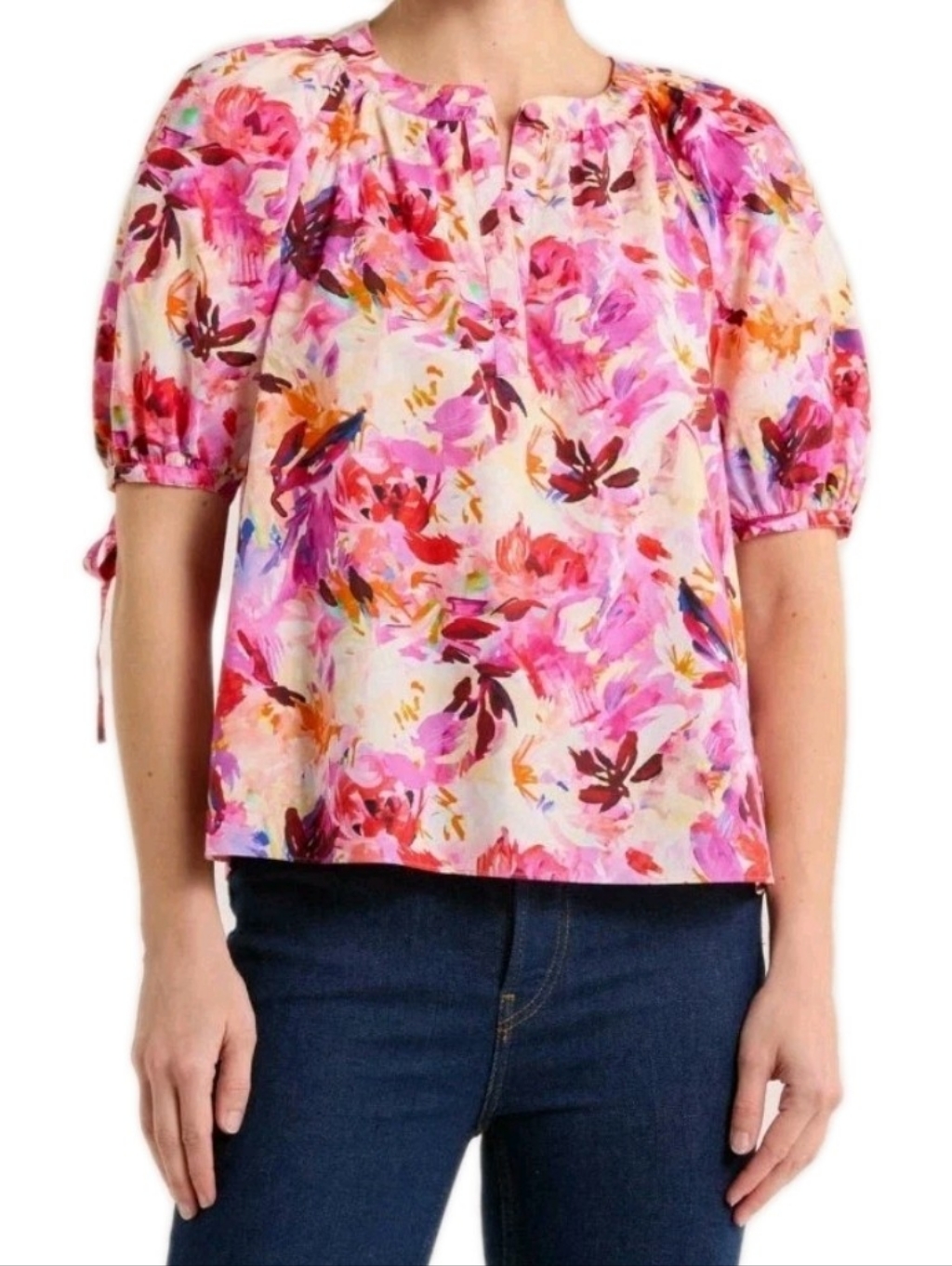 Ulla Johnson Vienne Floral Printpuff Sleeve Top Msrp $290